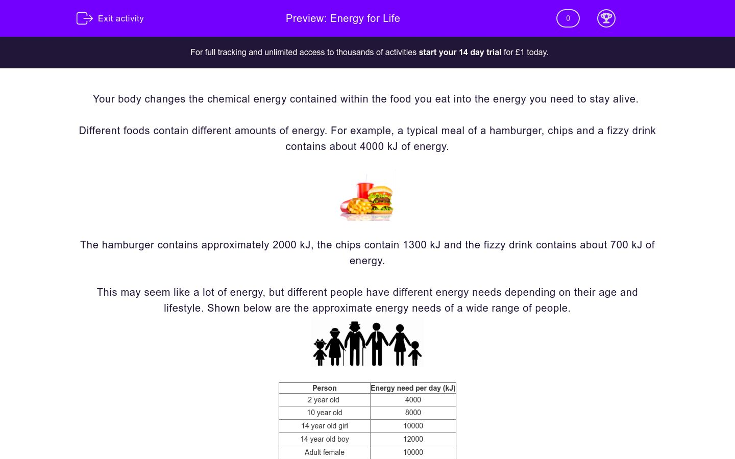 Energy for Life Worksheet - EdPlace