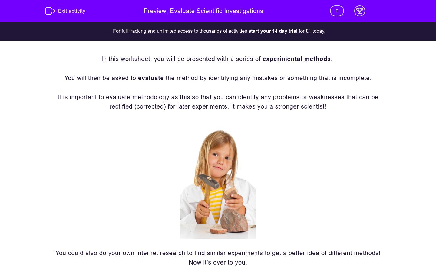 Evaluate Scientific Investigations Worksheet - EdPlace