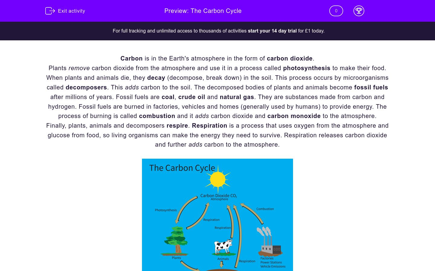 Carbon cycle on the worksheet Carbon cycle