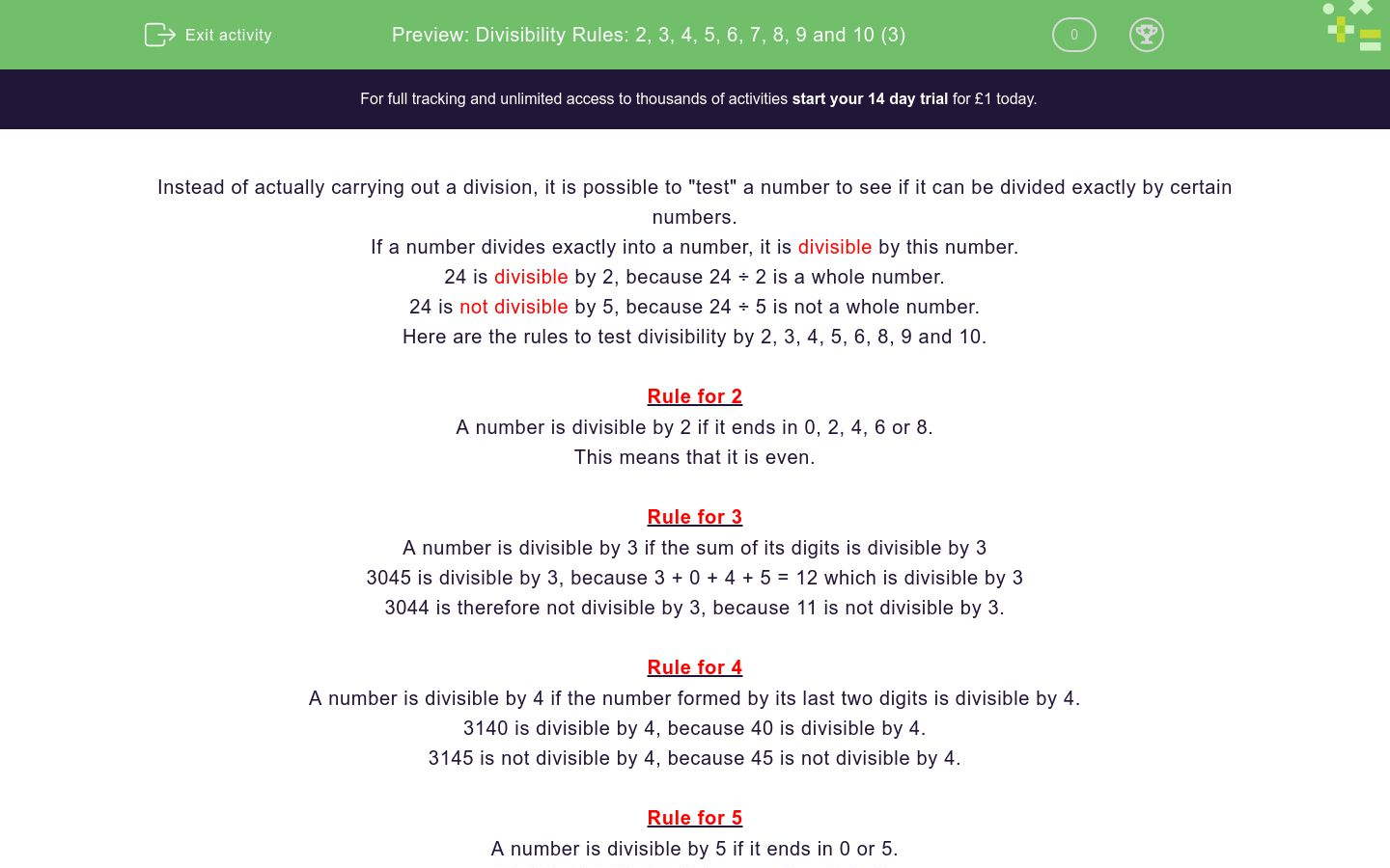Divisibility Rules 2 3 4 5 6 7 8 9 And 10 3 Worksheet Edplace