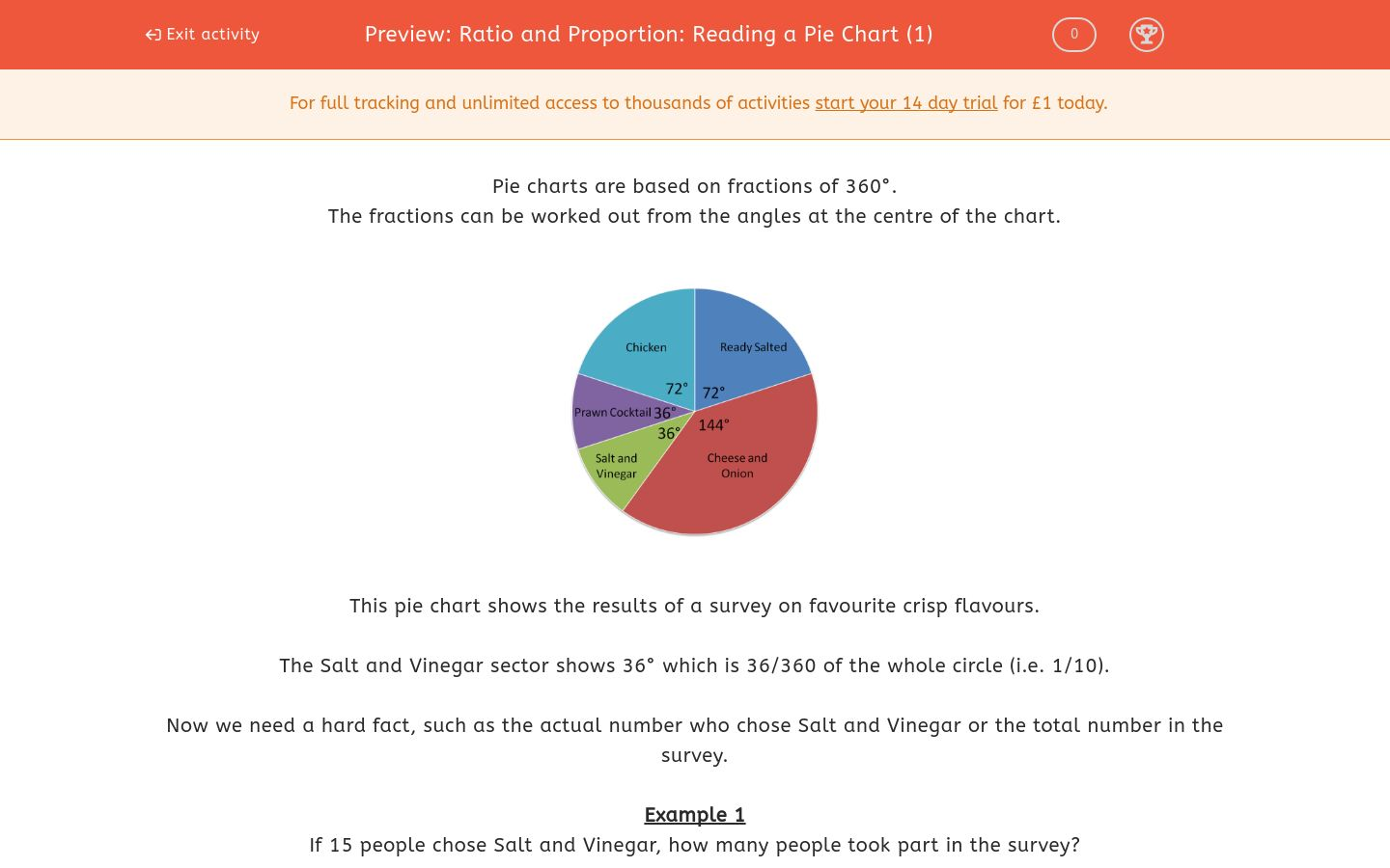 ratio and proportion reading a pie chart 1 worksheet