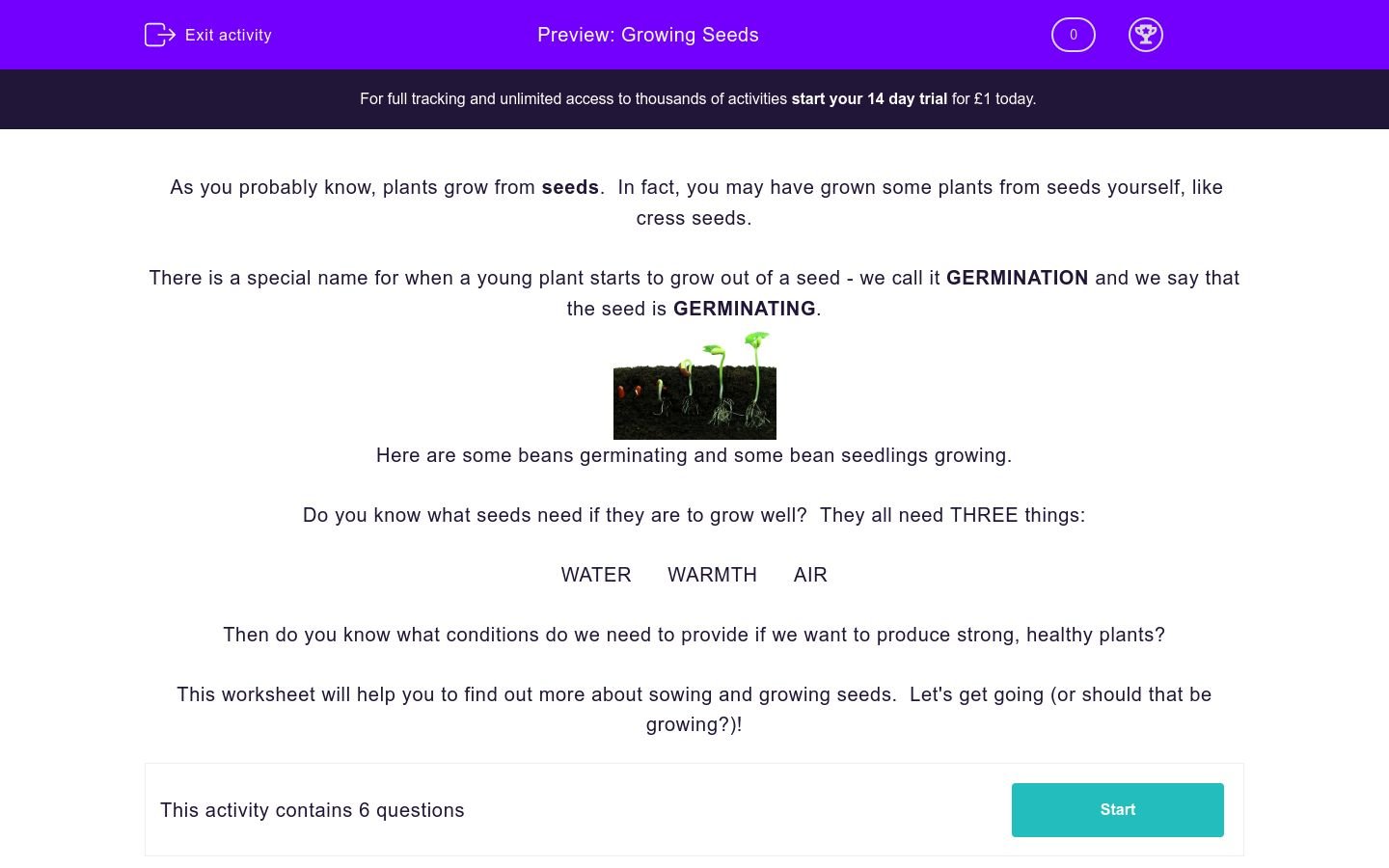 Growing Seeds Worksheet - EdPlace