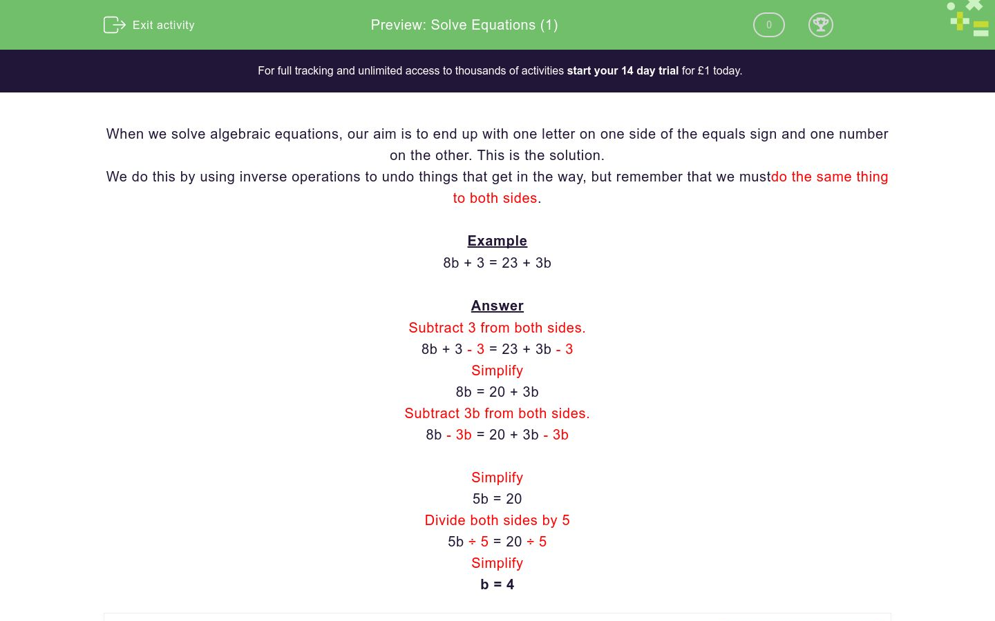 Solve Equations (1) Worksheet - EdPlace