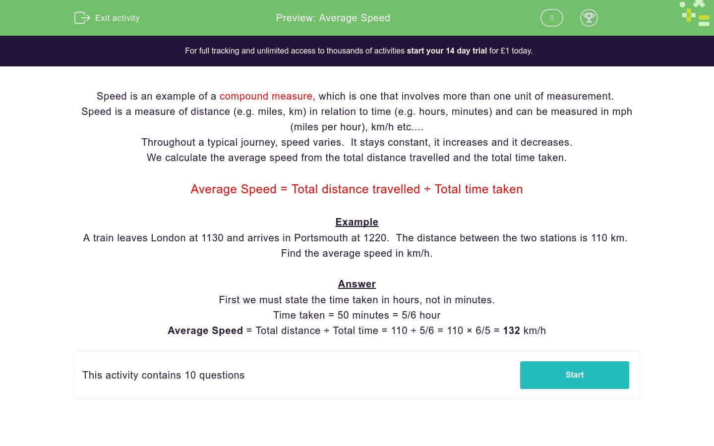 Calculate Average Speed Worksheet EdPlace