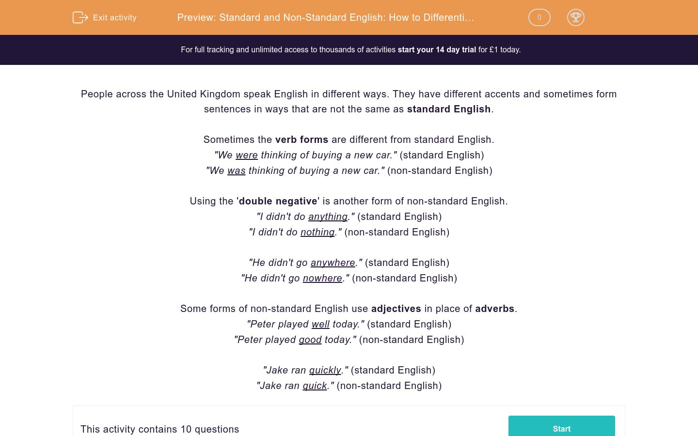 standard and non standard english how to differentiate 2 worksheet