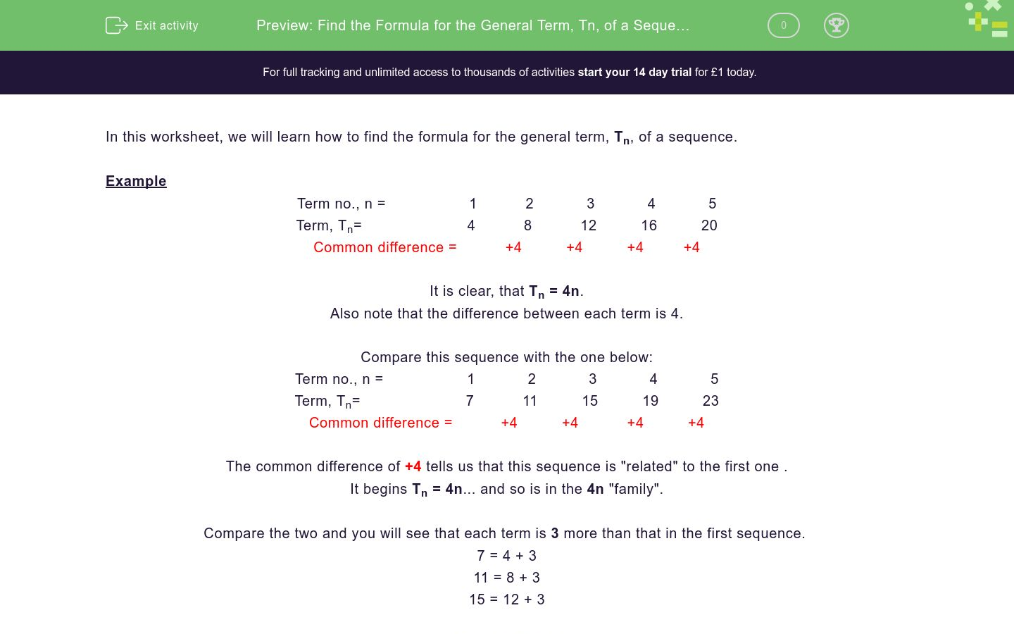 Find the Formula for the General Term, Tn, of a Sequence Worksheet With Regard To Arithmetic Sequence Worksheet With Answers