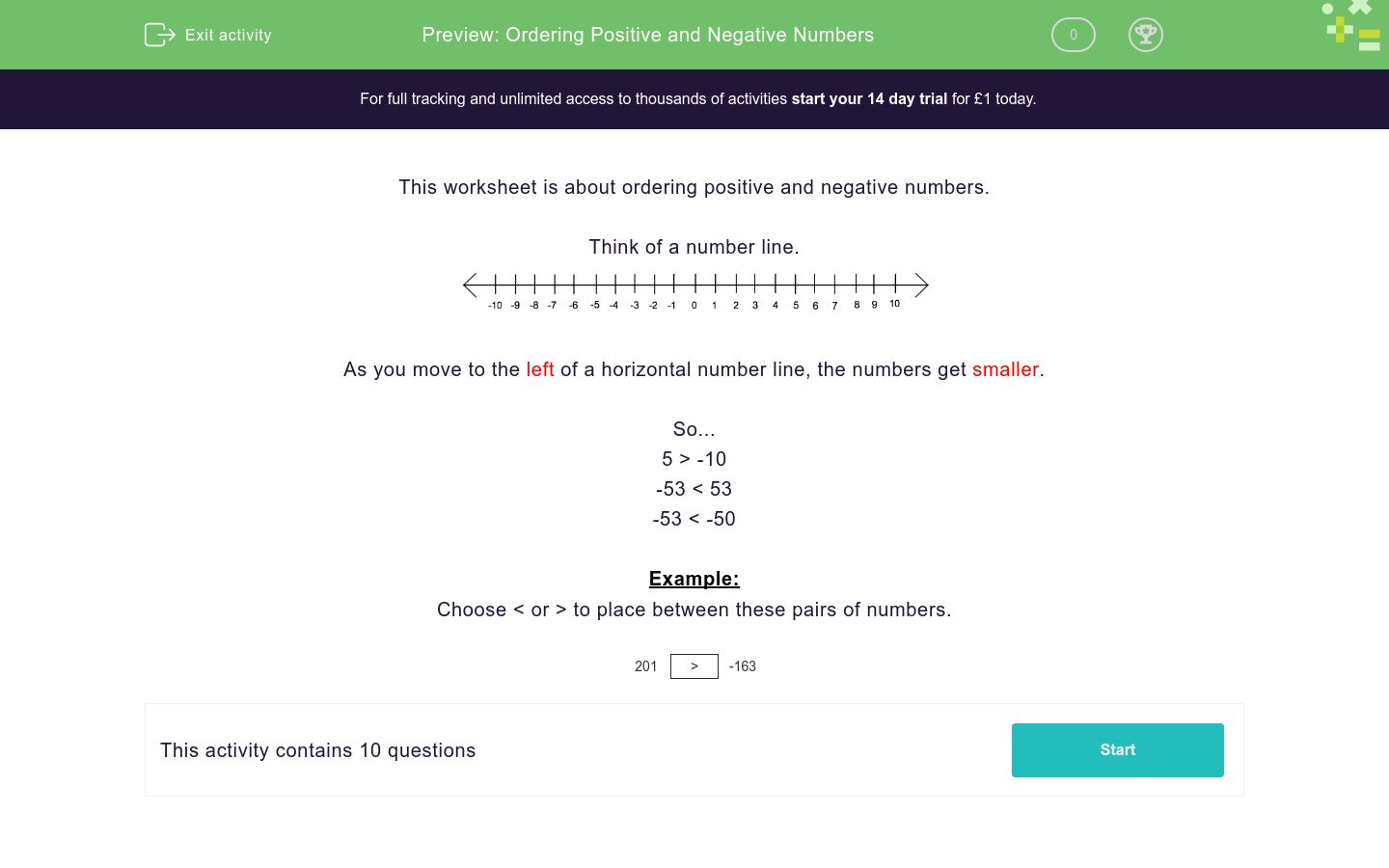 Ordering Positive and Negative Numbers Worksheet - EdPlace