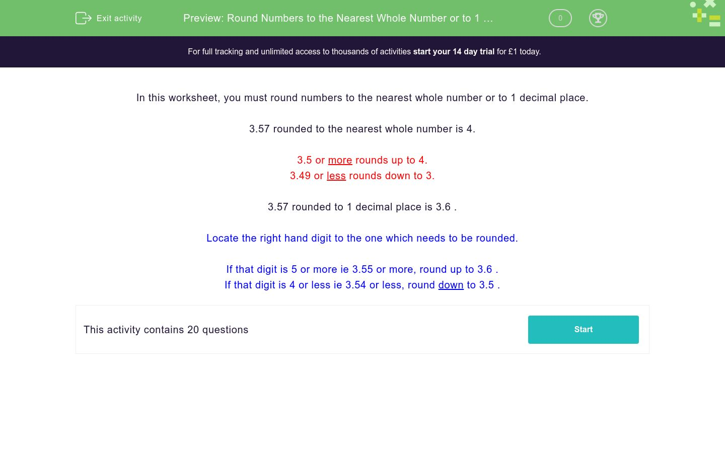 Round Numbers To The Nearest Whole Number Or To 1 Decimal Place Worksheet EdPlace