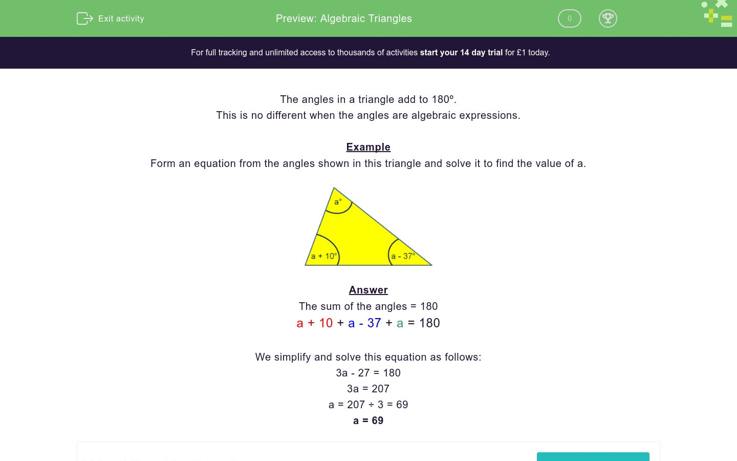 Algebraic Triangles Worksheet - EdPlace