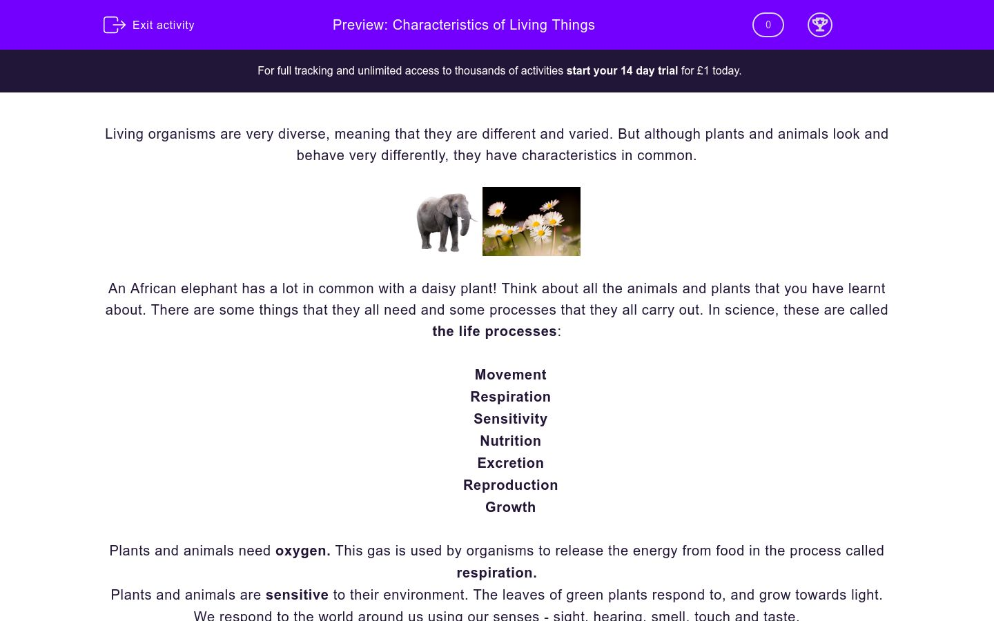 Characteristics Of Living Things Worksheet EdPlace