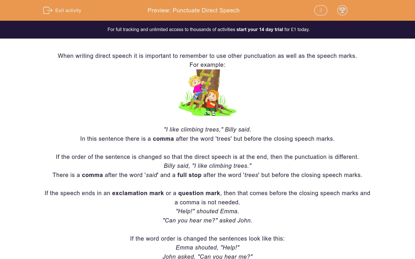 punctuating direct speech year 3 worksheet