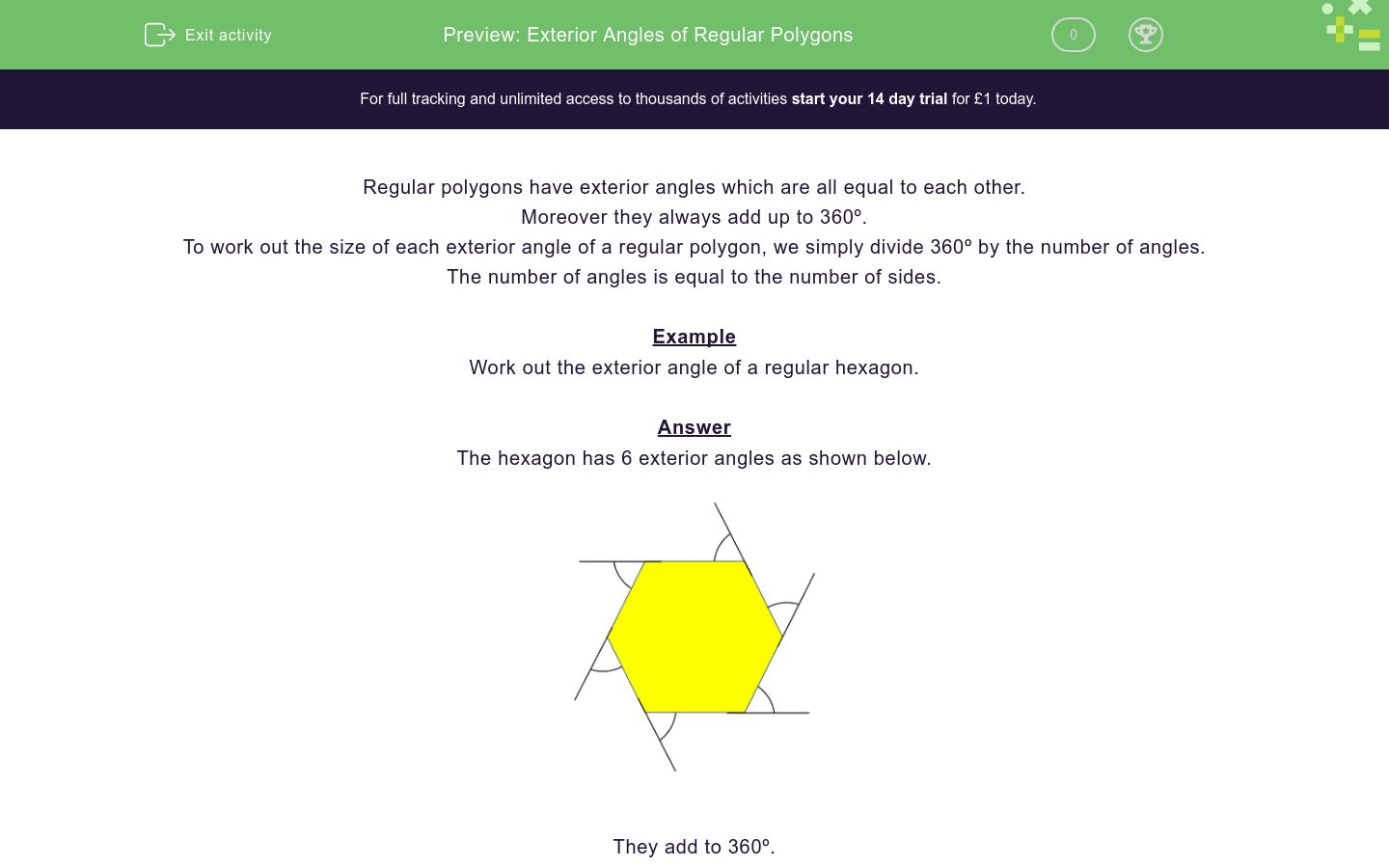 Exterior Angles Of Regular Polygons Worksheet Edplace