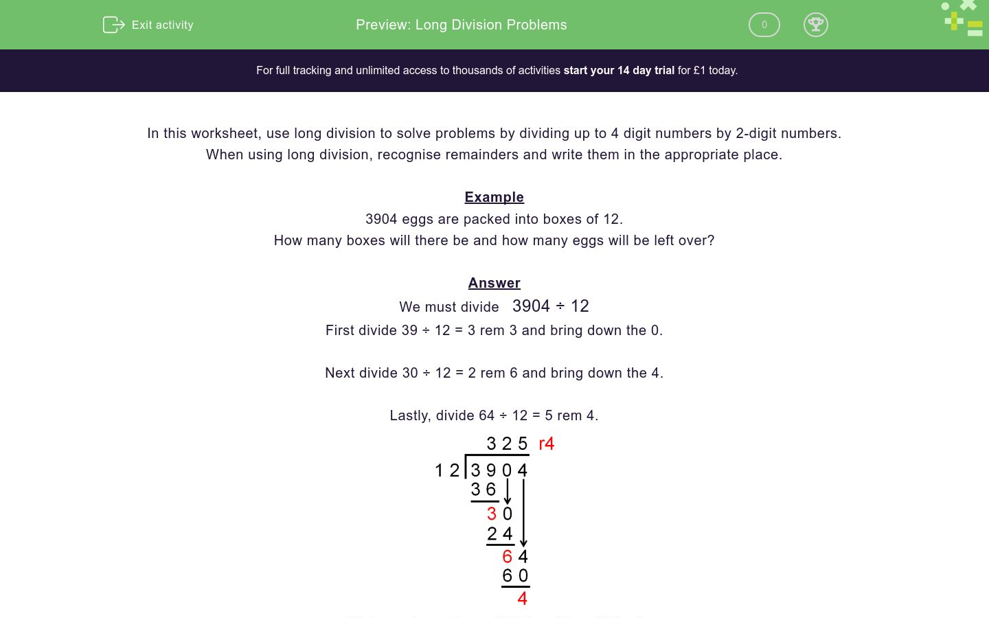 long division problem solving questions