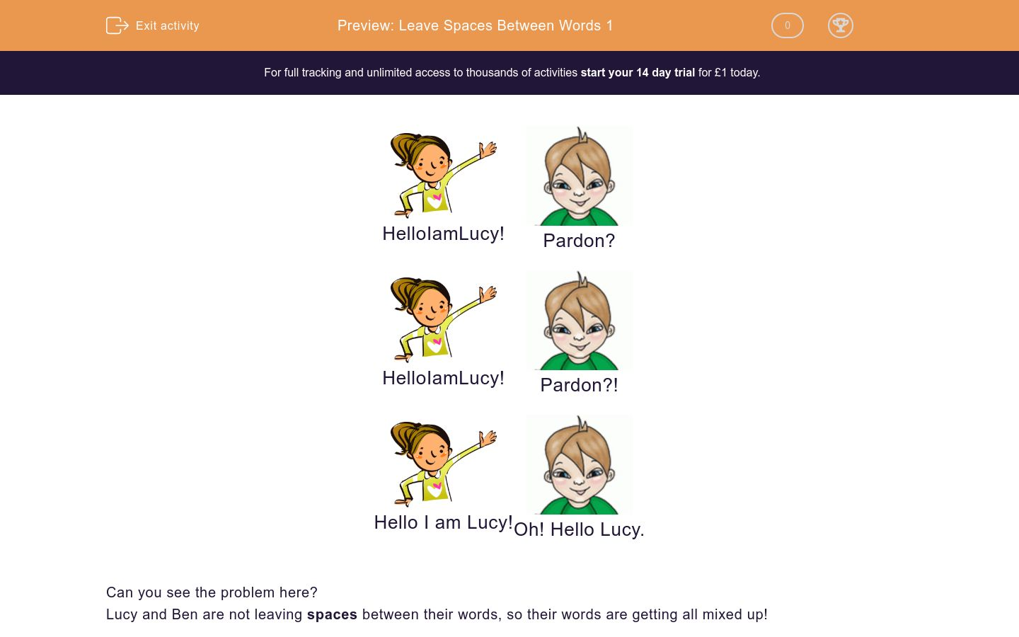 Leave Spaces Between Words 1 Worksheet - EdPlace