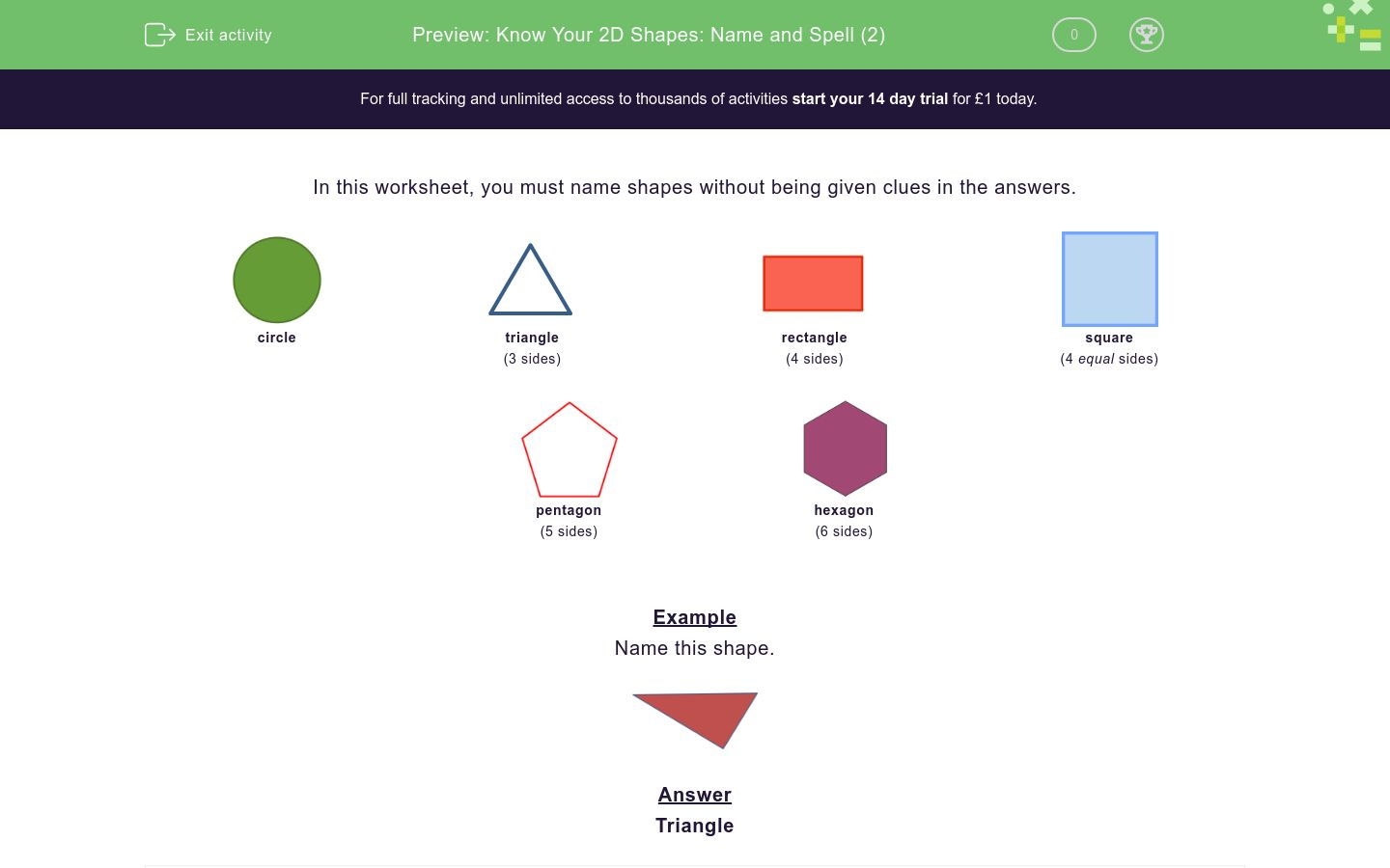 know your 2d shapes name and spell 2 worksheet edplace
