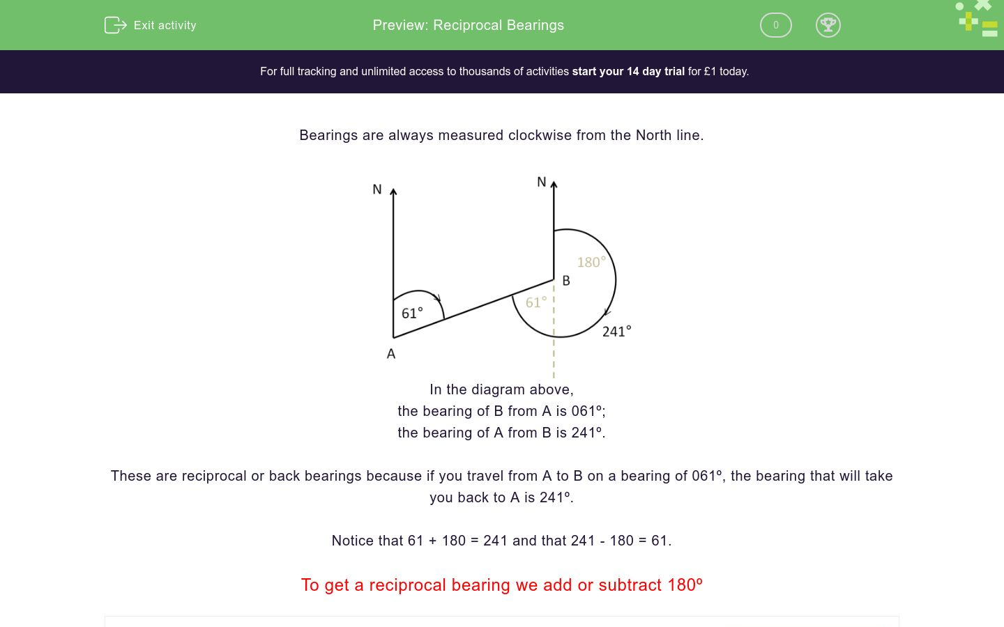 Reciprocal Bearings Worksheet - EdPlace