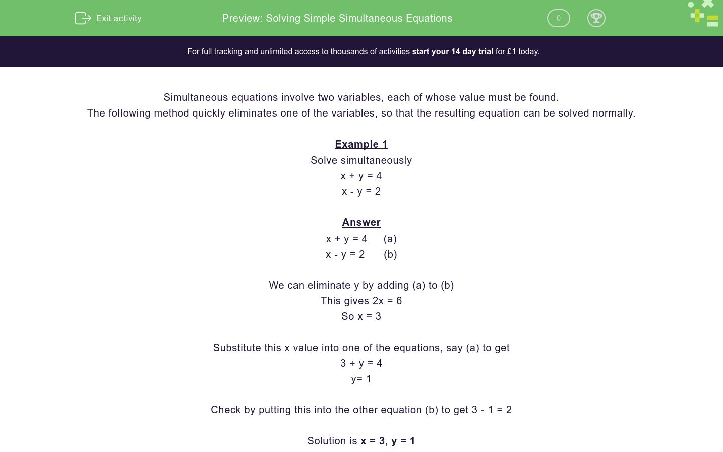 Solving Simple Simultaneous Equations Worksheet - EdPlace Pertaining To Solving For Y Worksheet