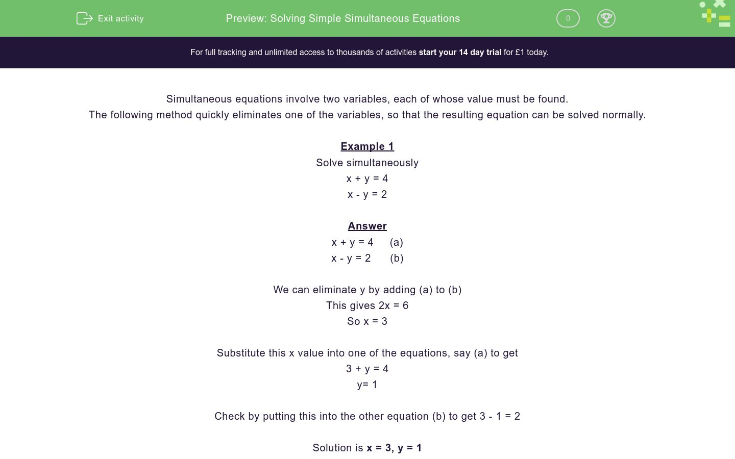 Solving Simple Simultaneous Equations Worksheet - EdPlace Regarding Substitution Method Worksheet Answers