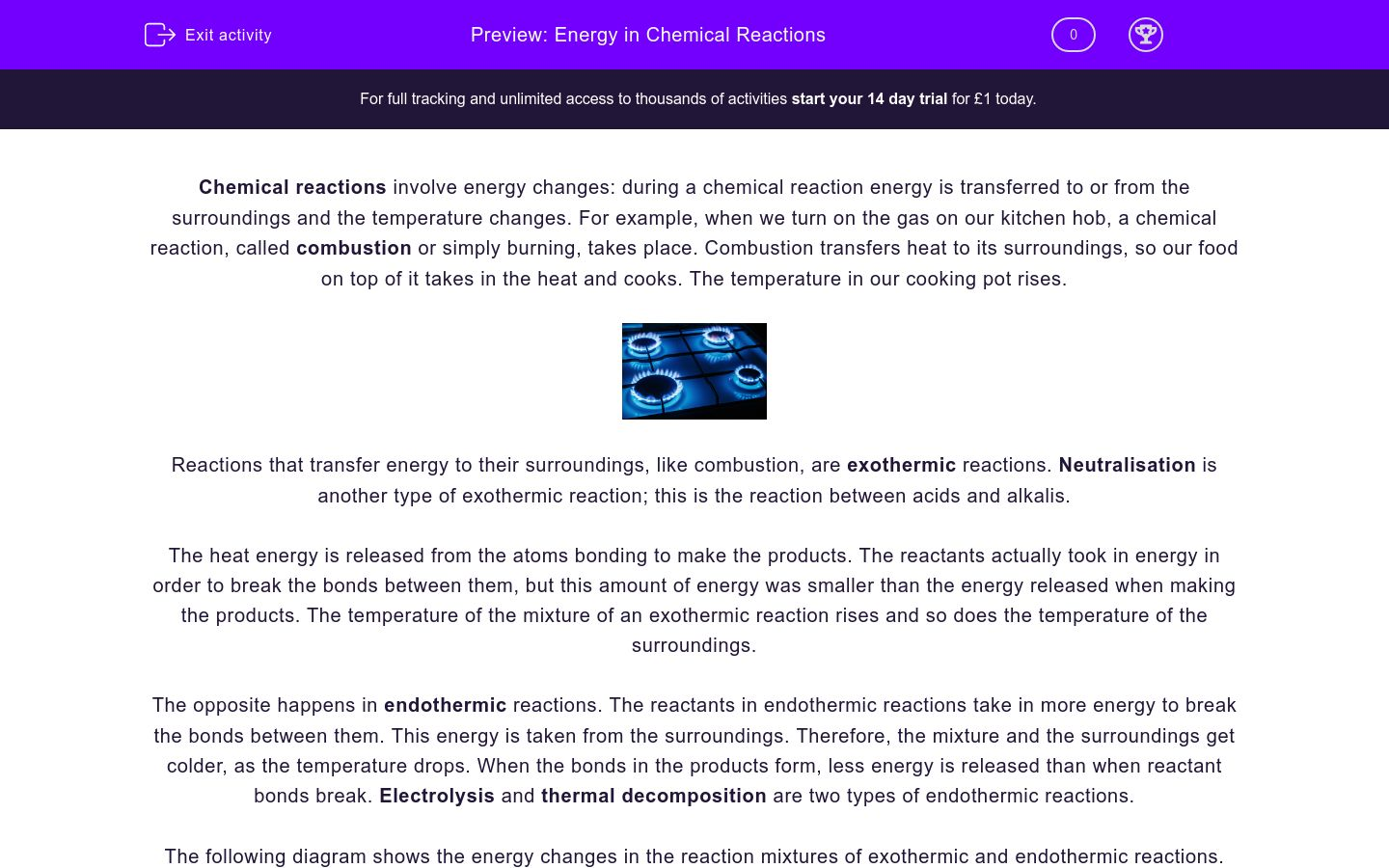 Energy in Chemical Reactions Worksheet - EdPlace