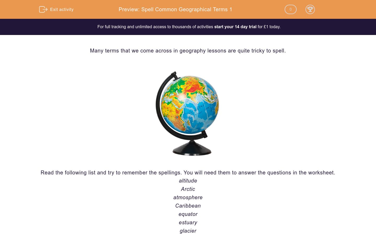 Spell Common Geographical Terms 1 Worksheet EdPlace