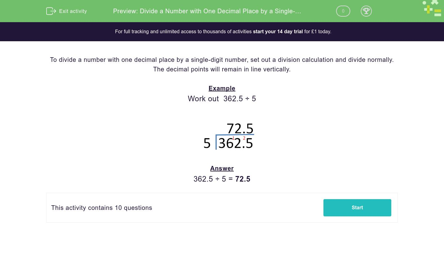 Divide a number with one decimal place by a single digit number