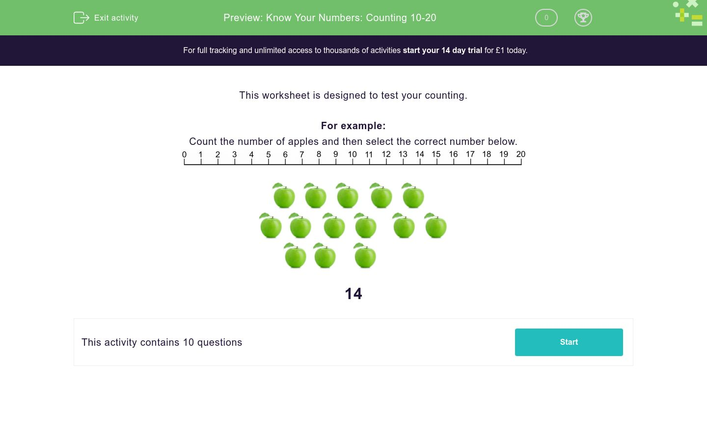 Multiple Choice Counting 10 20 Worksheets