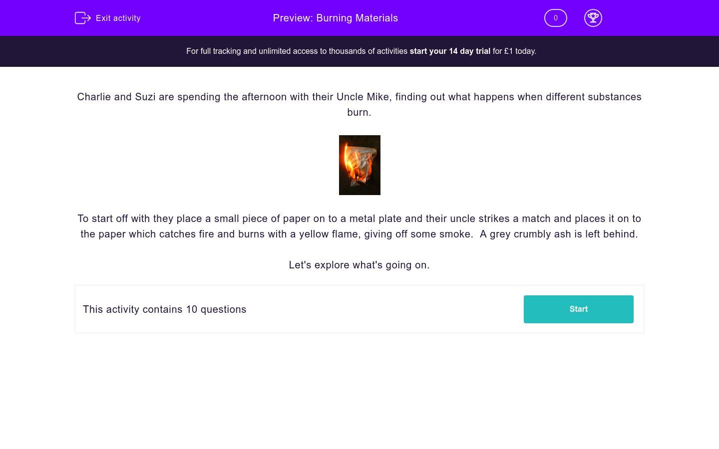 Burning Materials Worksheet EdPlace