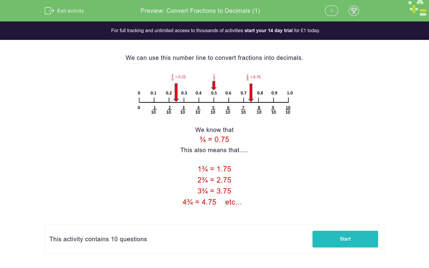Convert Fractions to Decimals (1) Worksheet - EdPlace