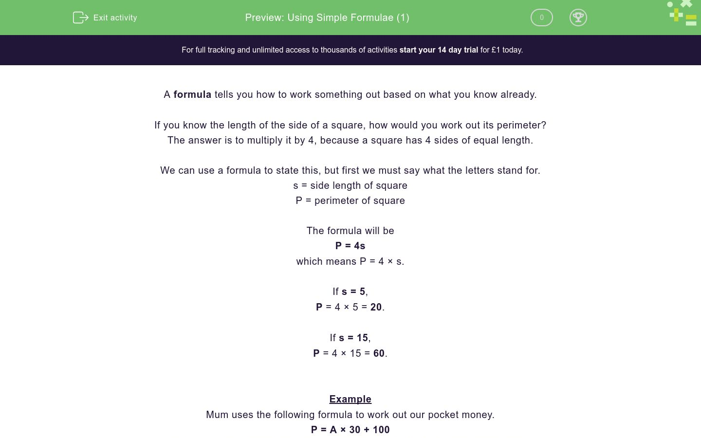 Using Simple Formulae (1) Worksheet - EdPlace