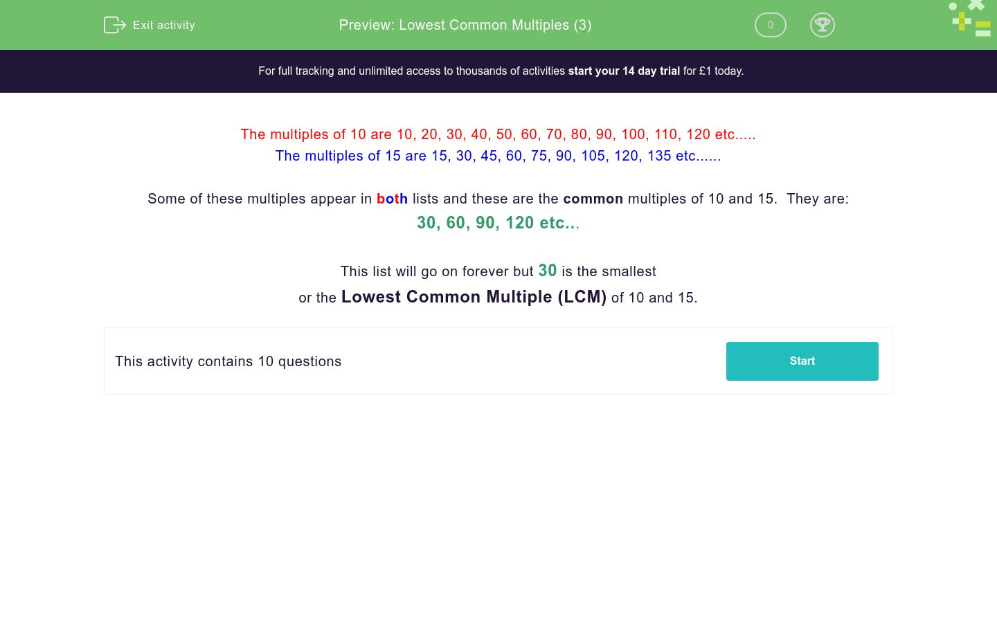 Lowest Common Multiples (3) Worksheet - EdPlace
