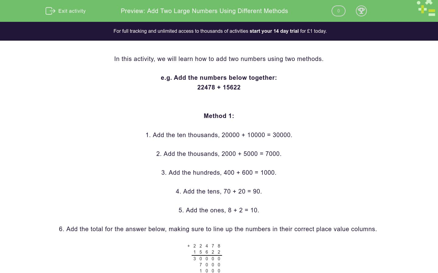 Add Two Large Numbers Using Different Methods Worksheet - EdPlace