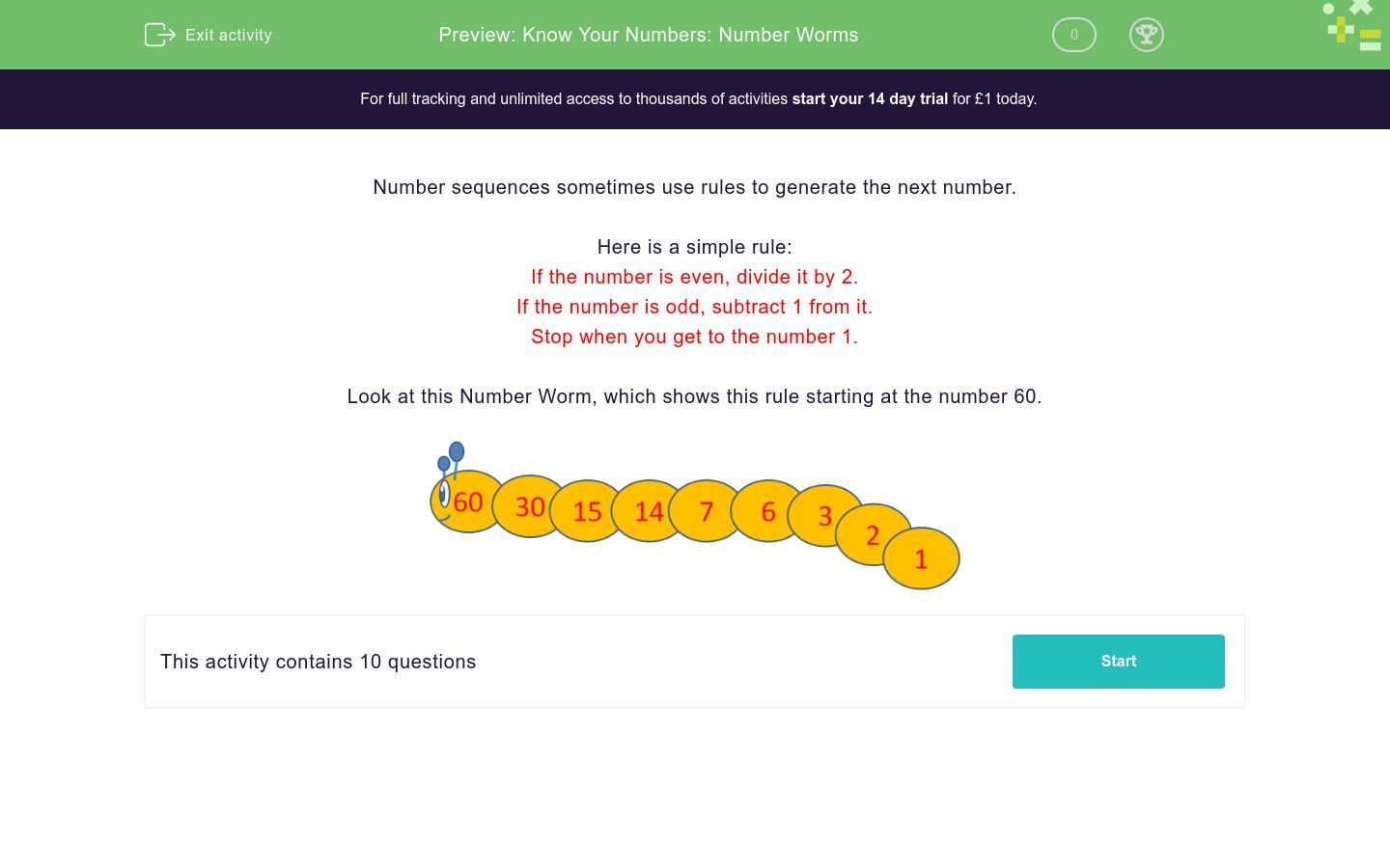 Know Your Numbers Number Worms Worksheet EdPlace