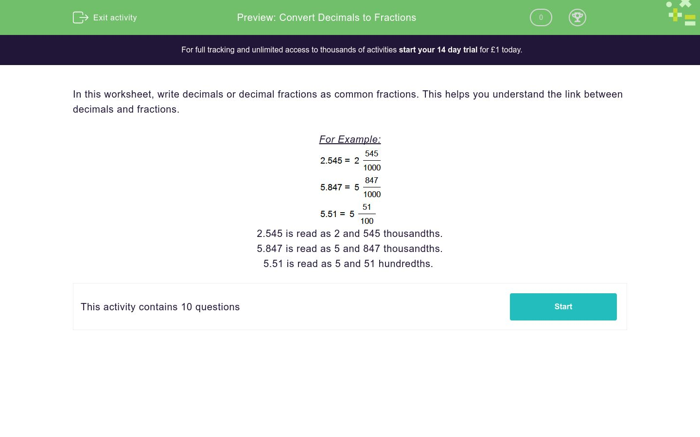 Convert Decimals To Fractions Worksheet EdPlace