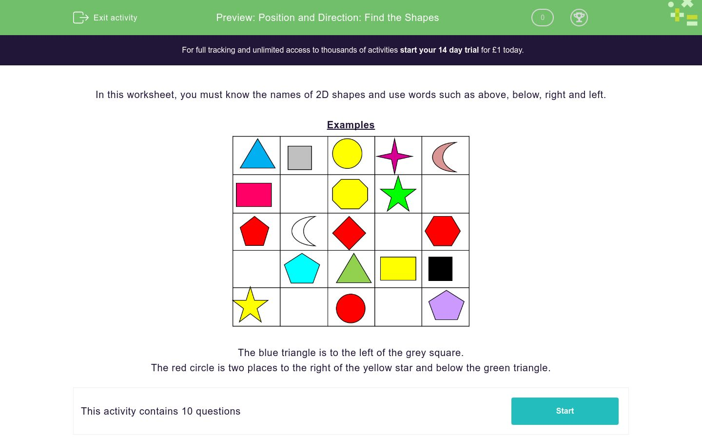 Position And Direction Find The Shapes Worksheet EdPlace