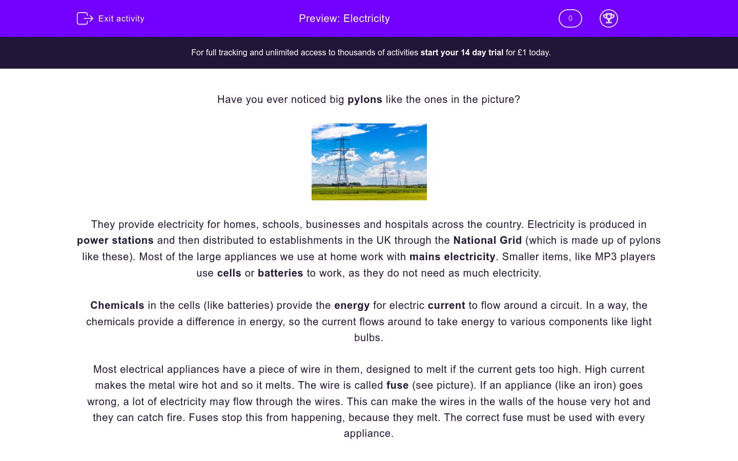 Electricity Worksheet - EdPlace
