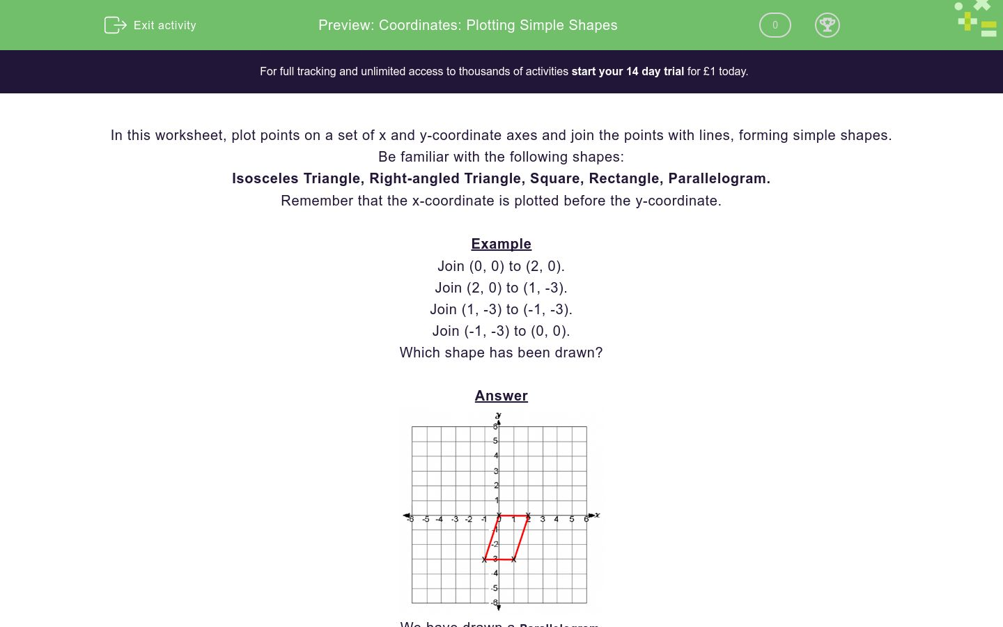 coordinates plotting simple shapes worksheet edplace