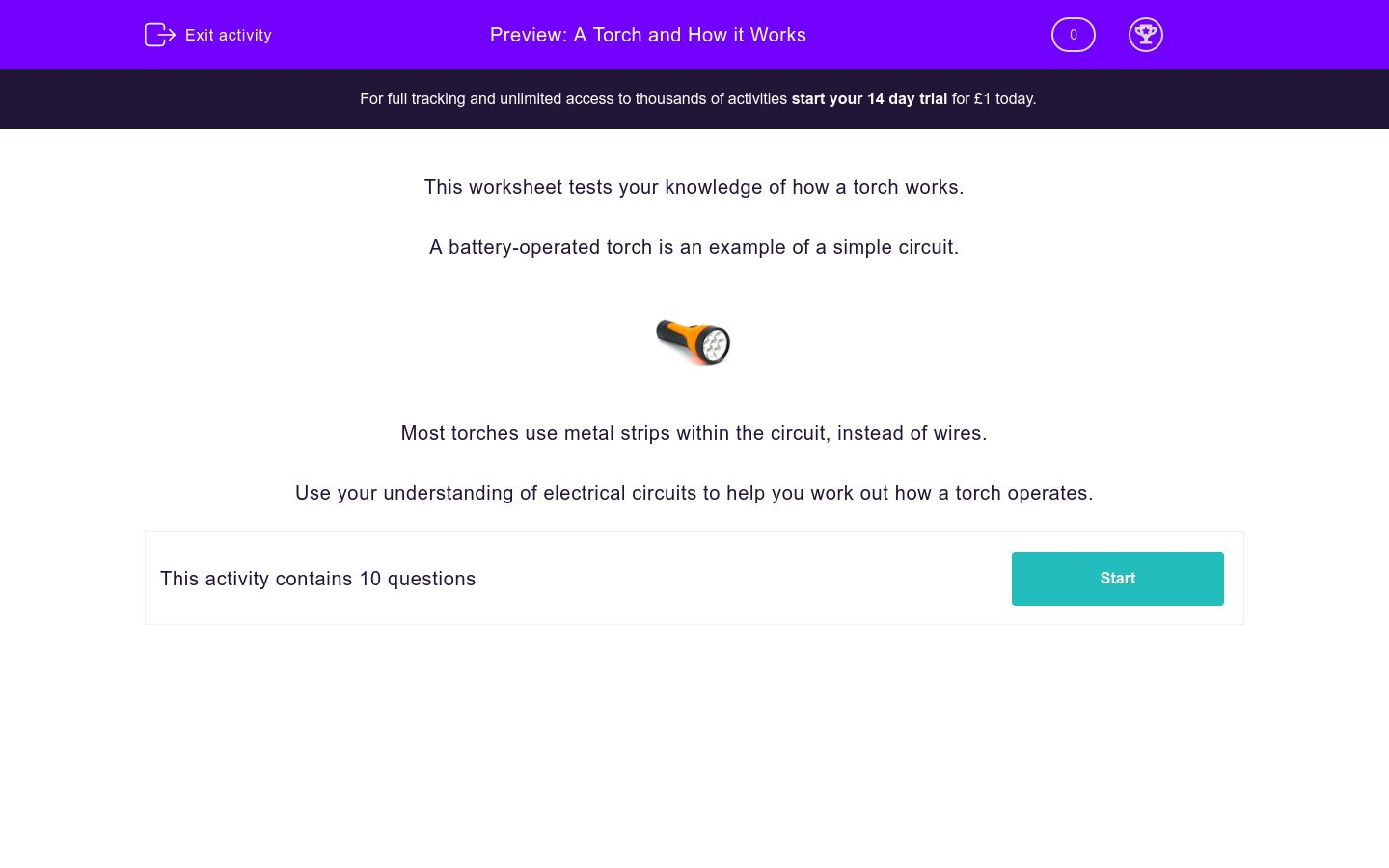 A Torch and How it Works Worksheet EdPlace