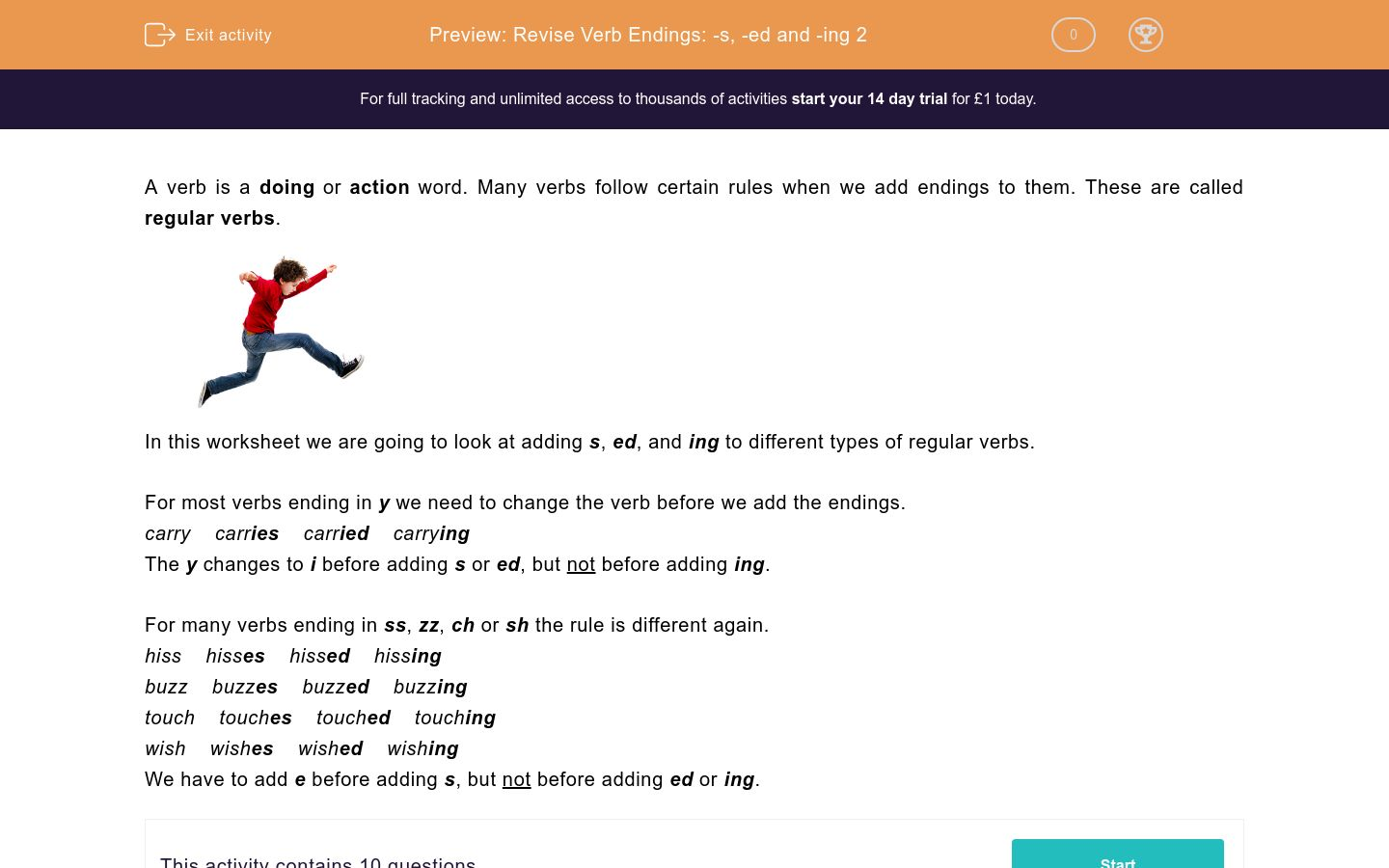 Revise Verb Endings s ed And ing 2 Worksheet EdPlace