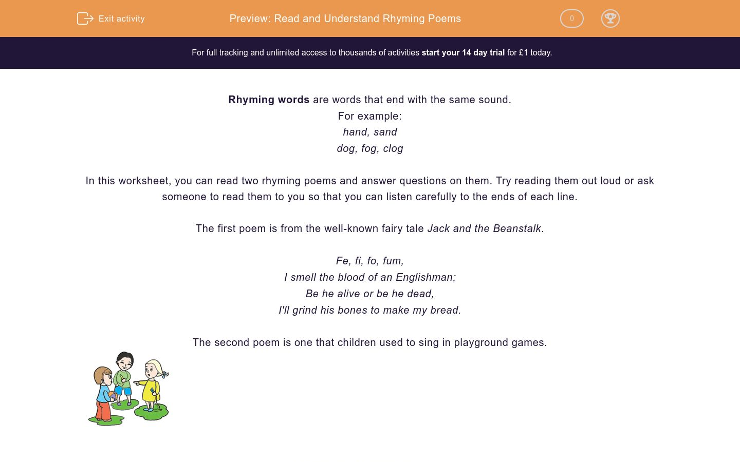 Read and Understand Rhyming Poems Worksheet - EdPlace