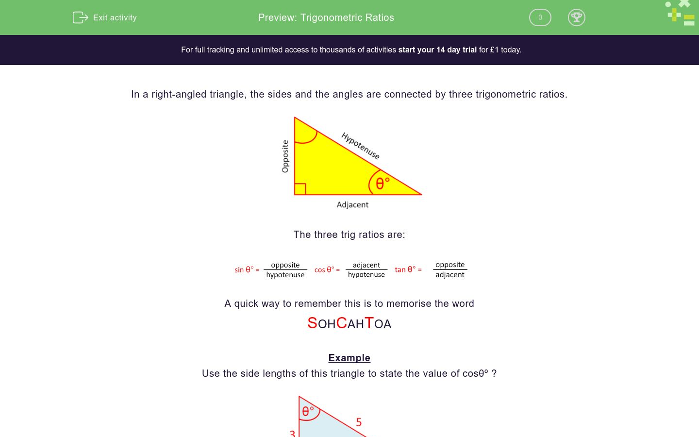 Trigonometric Ratios Worksheet EdPlace