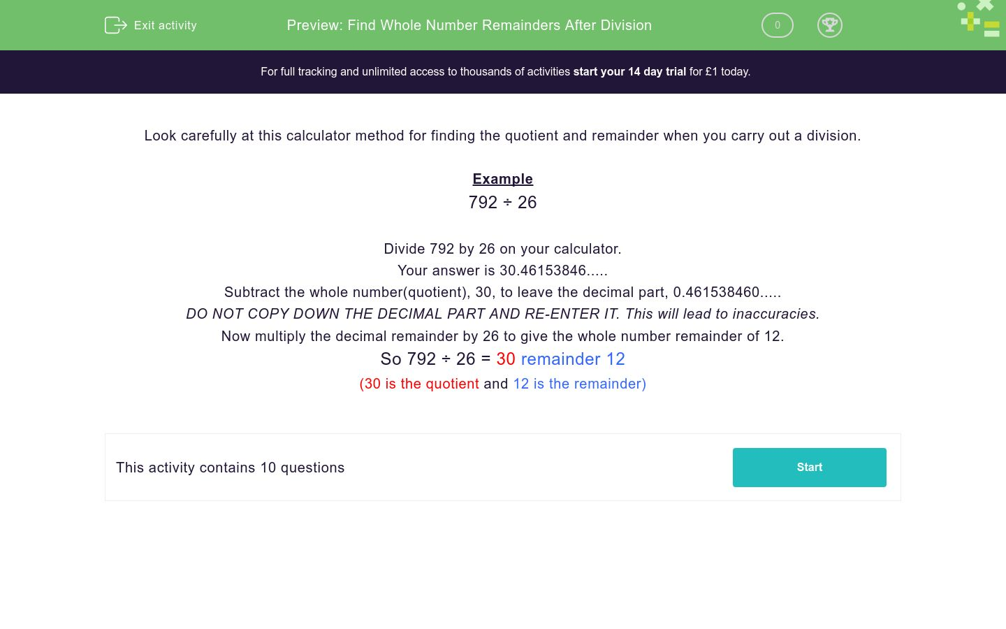 Find Whole Number Remainders After Division Worksheet Edplace Find Whole Number Remainders After Division Worksheet