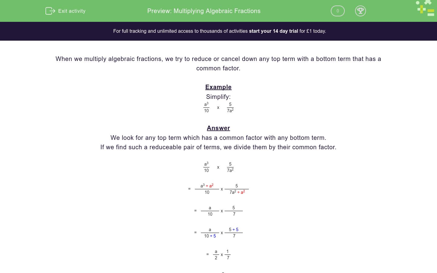 Multiplying Algebraic Fractions Worksheet EdPlace