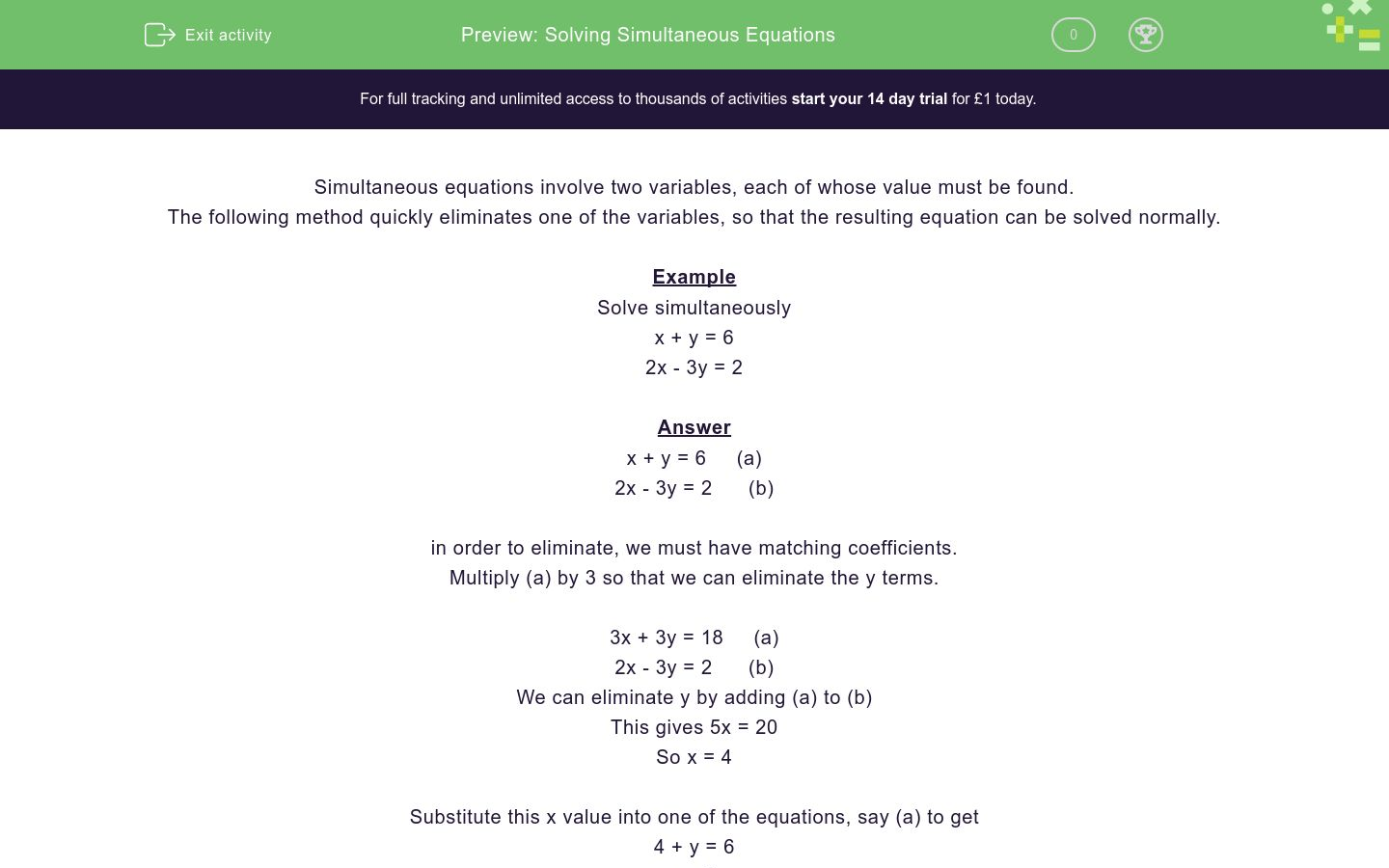 Solving Simultaneous Equations Worksheet - EdPlace