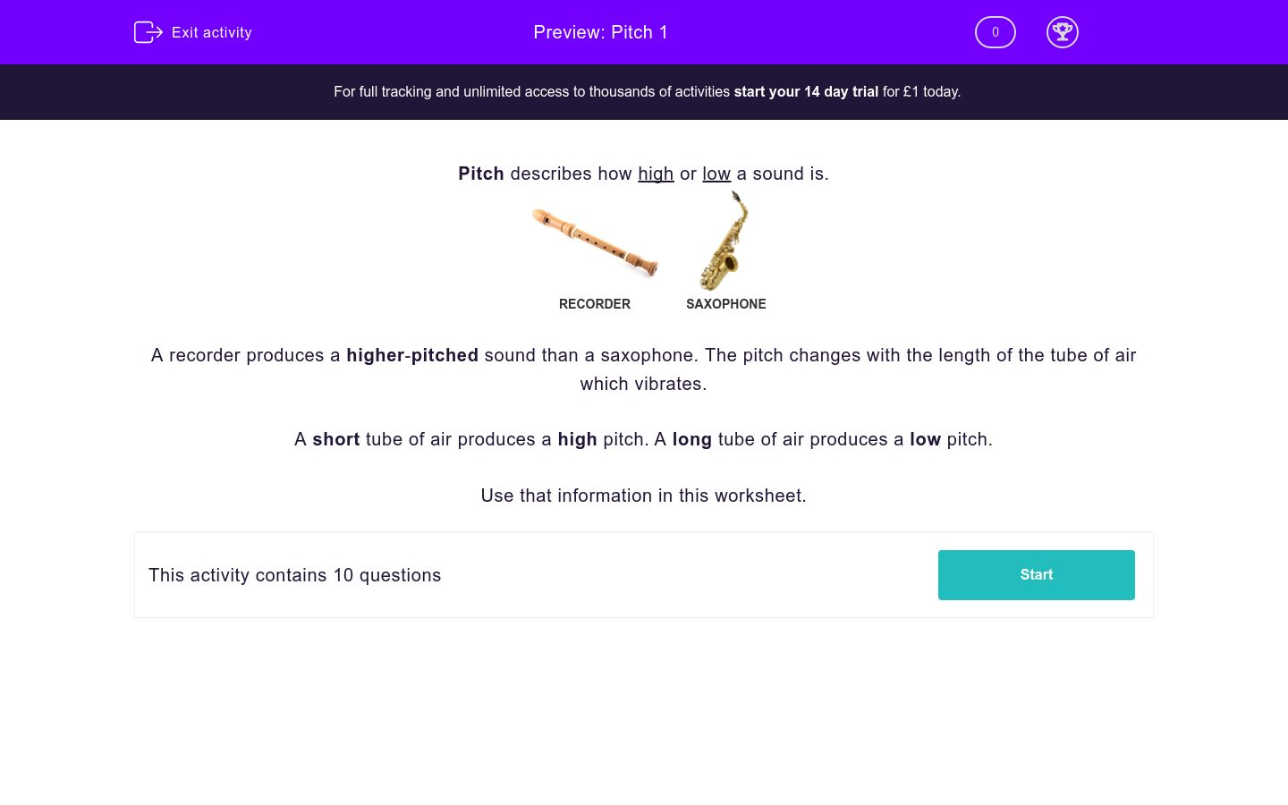 Pitch 1 Worksheet - EdPlace