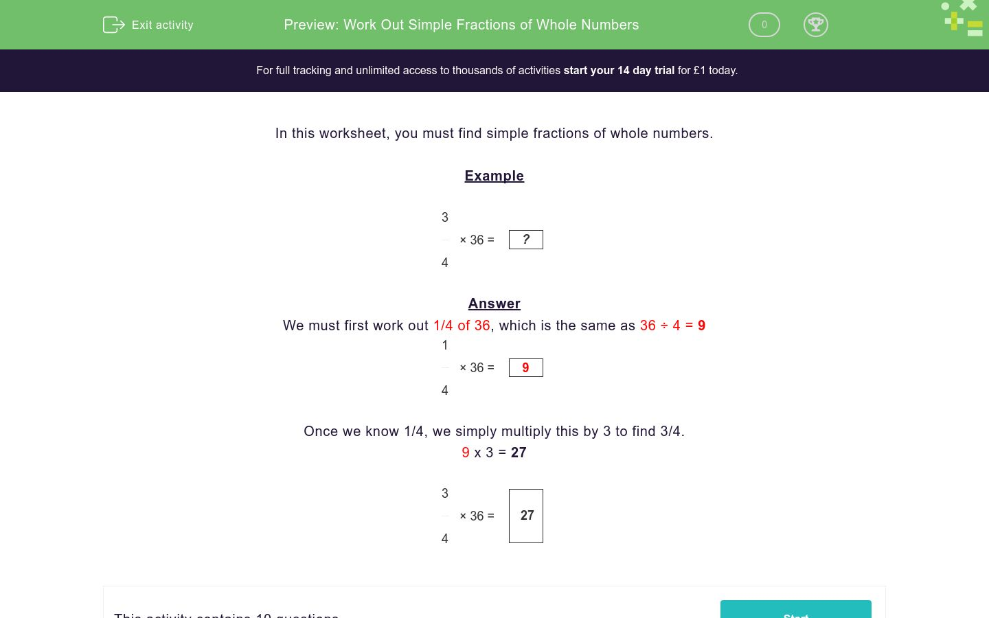 work-out-simple-fractions-of-whole-numbers-worksheet-edplace