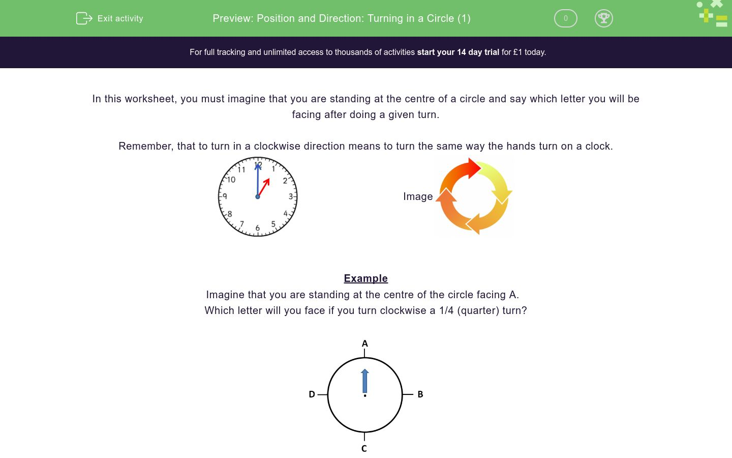 Position and Direction Turning in a Circle (1) Worksheet EdPlace