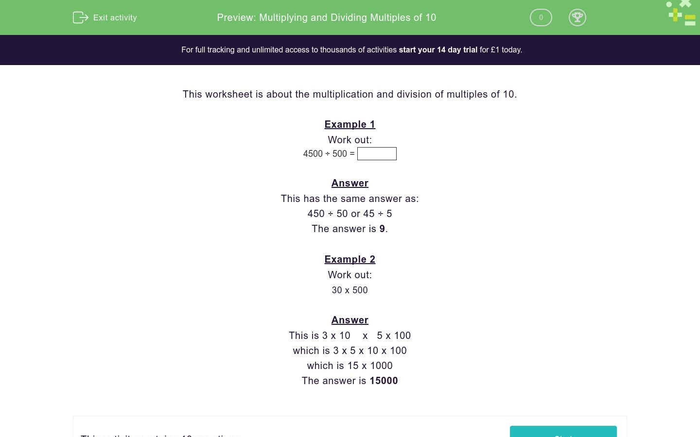  Multiplying and Dividing Multiples of 10 Worksheet EdPlace