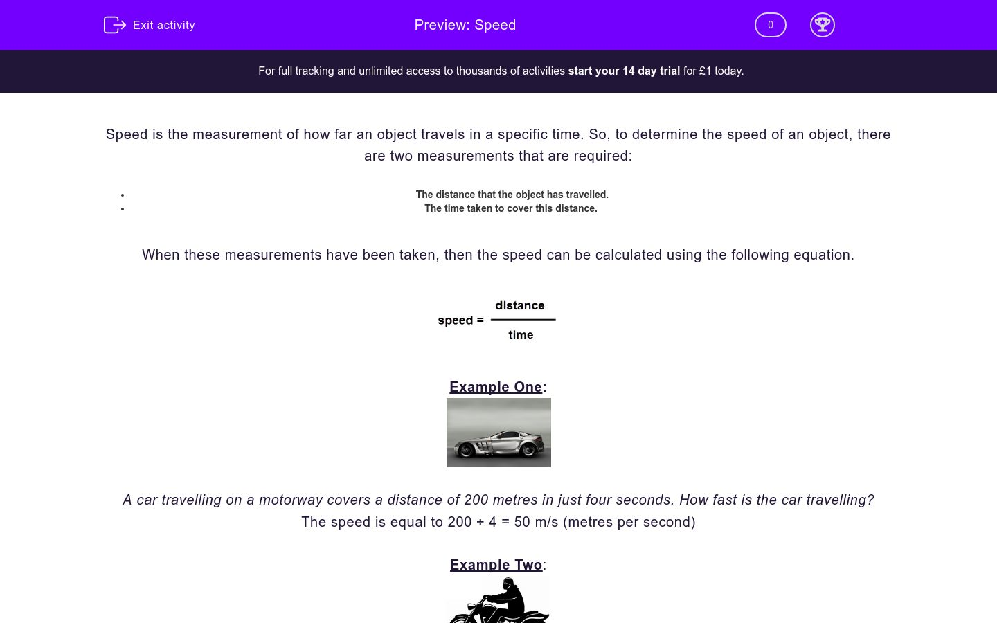 Speed Worksheet Edplace