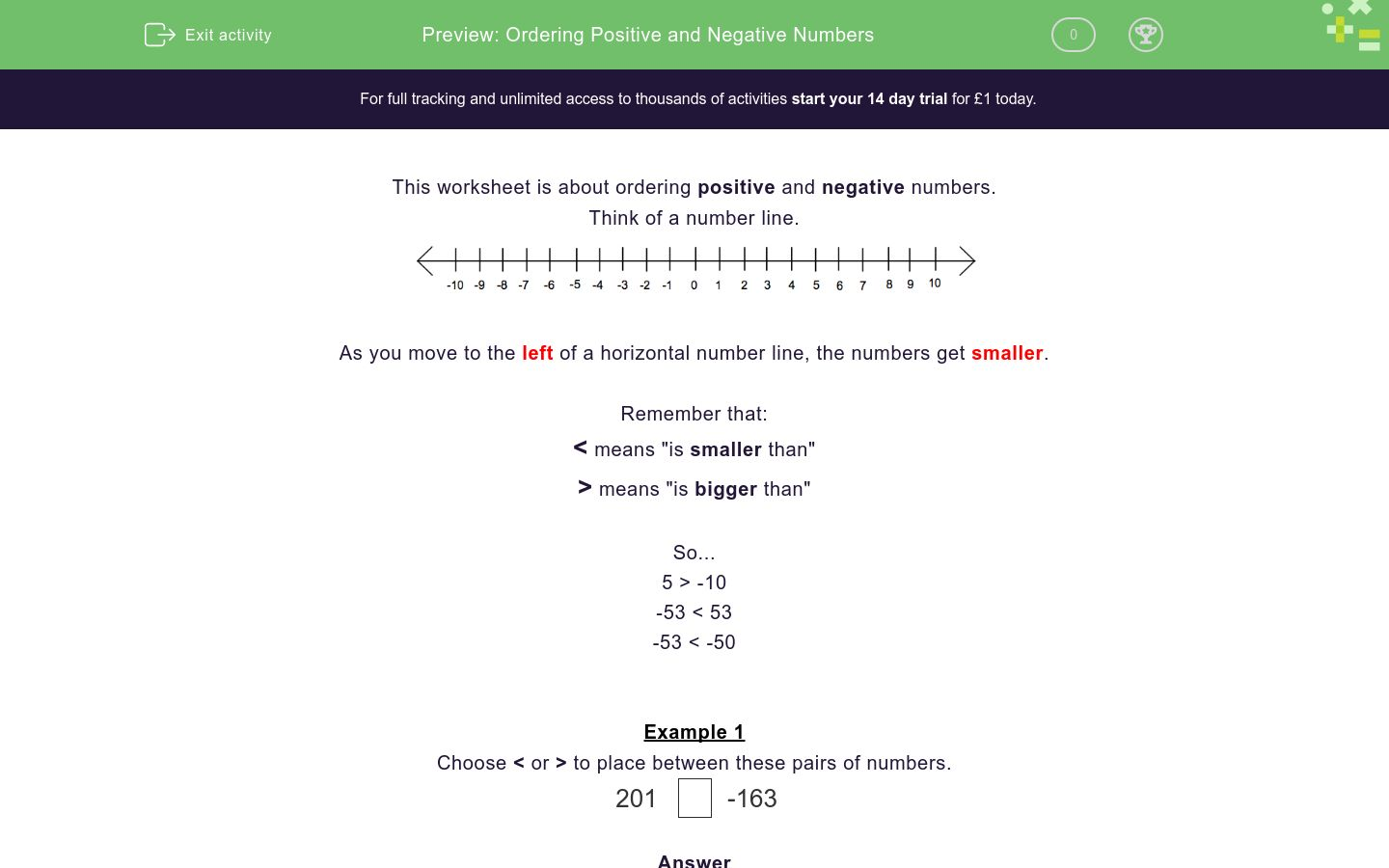 ordering positive and negative numbers worksheet edplace