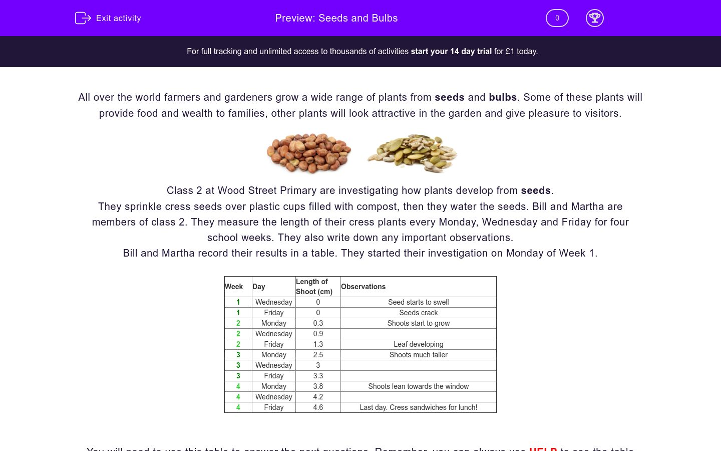 Seeds and Bulbs Worksheet EdPlace